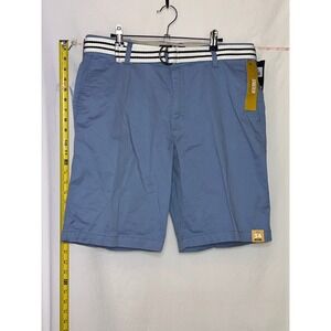 Lee Men Flat Front Belted Shorts Light Blue Stretch Cotton Size 34